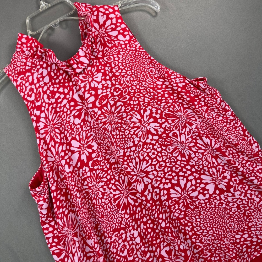 Gibson Halter Top Womens L Red Pink Floral Ruffle Neck WD8705 Excellent